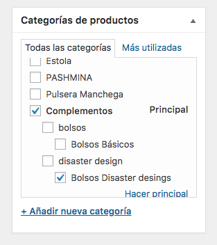 categoria y subcategoria woocommerce