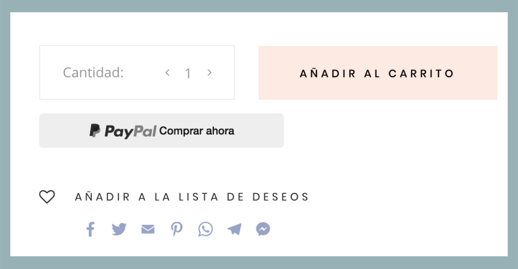 ficha de producto WordPress con redes sociales para compartir