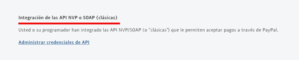 Sección integración API soap clásicas