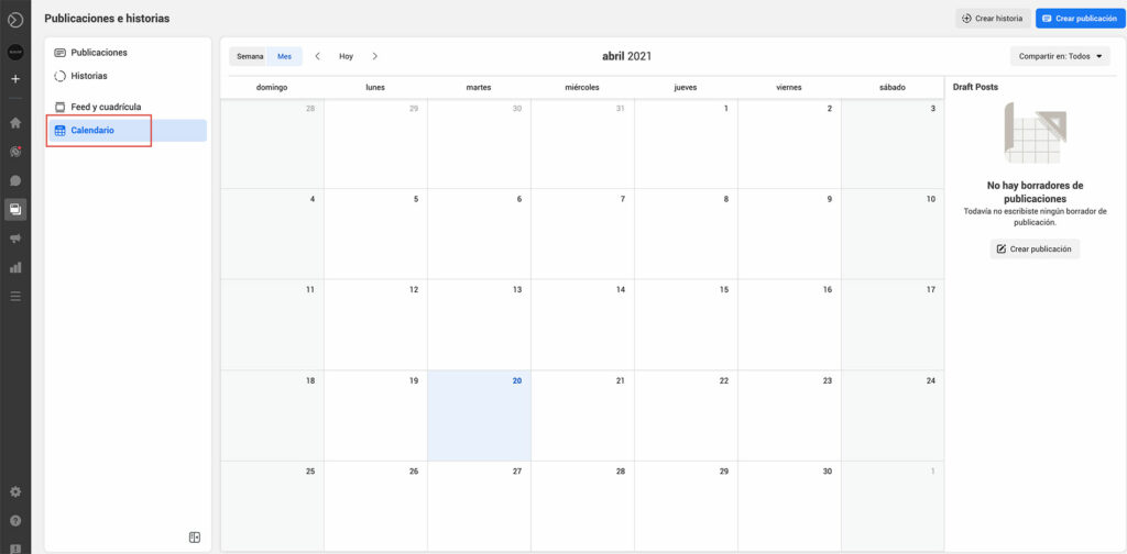 Calendario de Facebook Business Suite