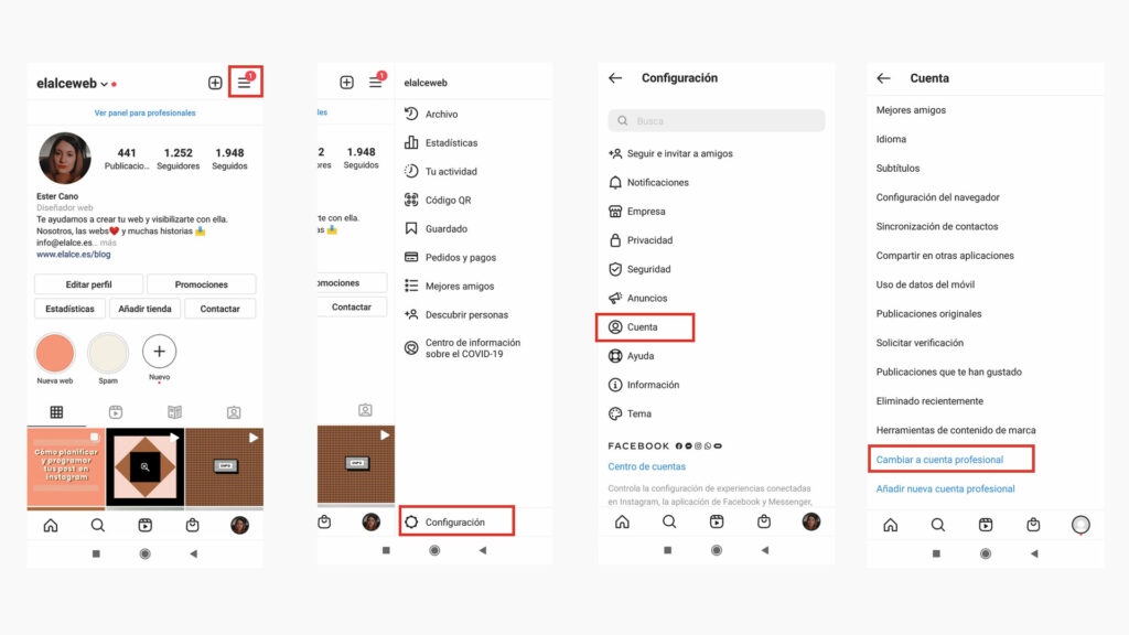 como seleccionar cuenta empresa instagram